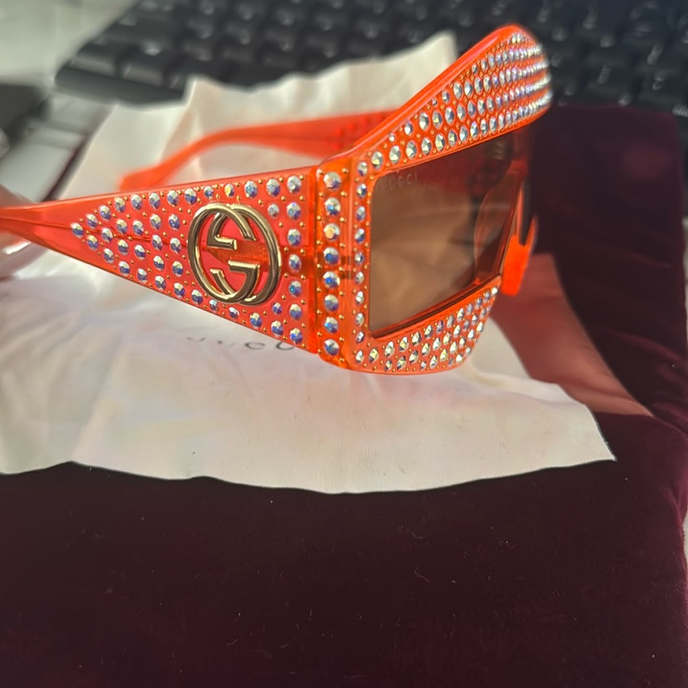 Gucci 65MM Mask Crystal-Embellished
Rectangular Sunglasses